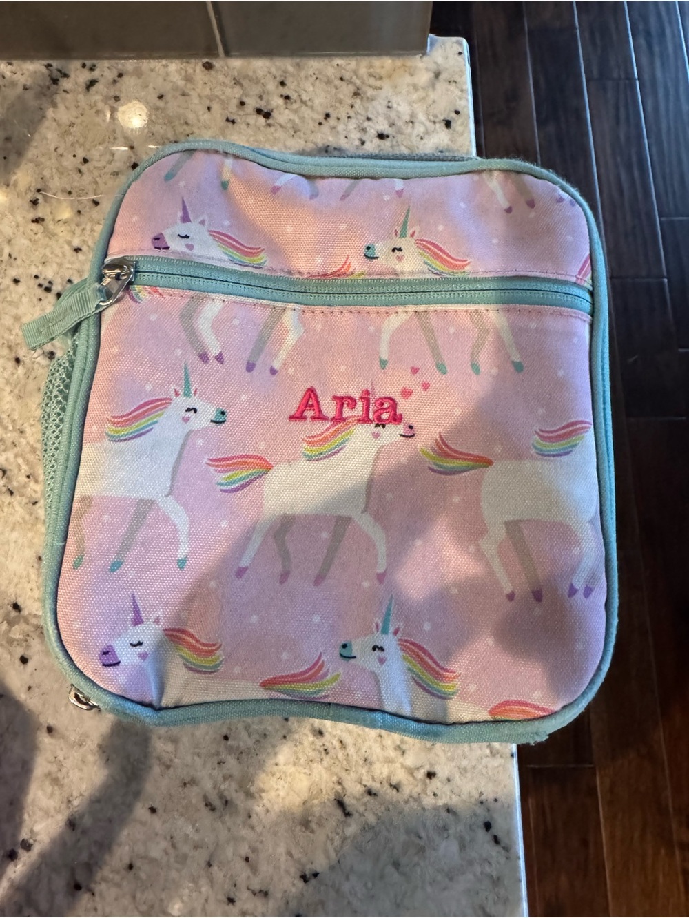 Pottery Barn Kids Pink Unicorn Pouch with Mint Trim - Personalized